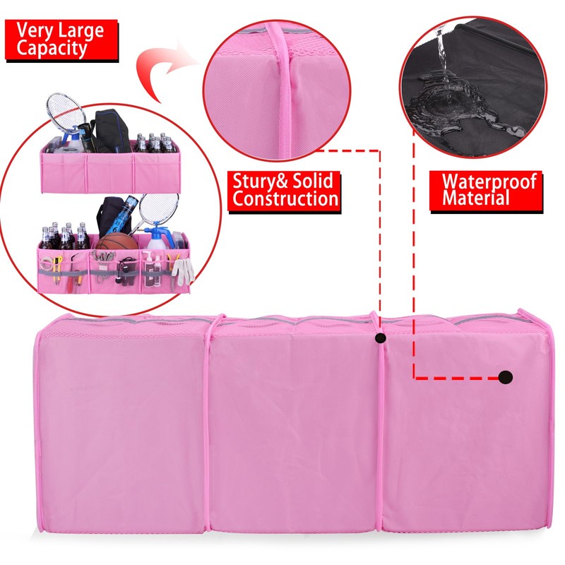 Homeve Large Collapsible Trunk Organizer with Multi Pockets, 3 Compartments