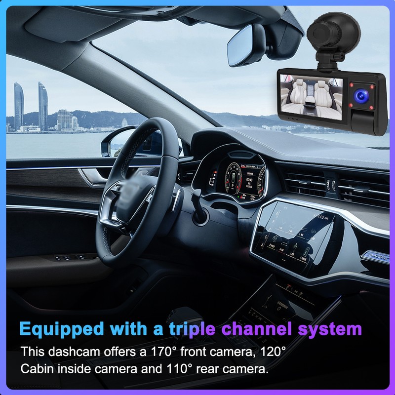3 Cameras Dash Cam Touched Screen Clear Car Rearview Mirror