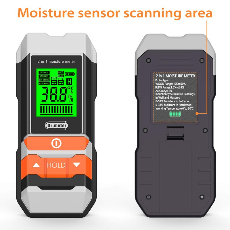 Dr.meter Wood Moisture Meter, 2 in 1 Pin & Pinless