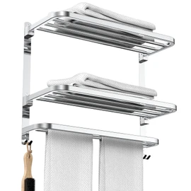 CAXIMSY 22.8Inch Towel Rack for Bathroom and Lavatory Towel Hanger with Wall Mount Towel Bars 304 Stainless Steel No Drill (Collapsible Towel Rack)