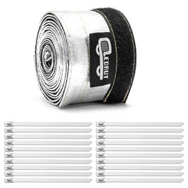 Heat Shroud Aluminized Sleeving Heat Shield fuel line wire heat sleeve 1/2" I.D. x 10FT with 20 Pcs 3.9Inch Stainless Steel Cable Metal Zip Ties