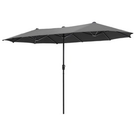 MFSTUDIO 13FT Double-Sided Outdoor Patio Umbrella, Large Rectangular Market Table Twin Umbrellas with Crank Handle for Backyard Deck Pool,Light Gray