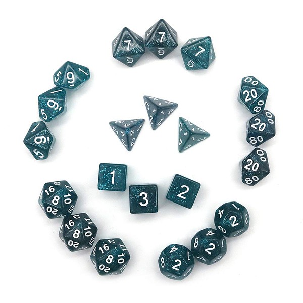 Fasizi Glitter Dots Polyhedral Dice Set Table Games Dice 3x7