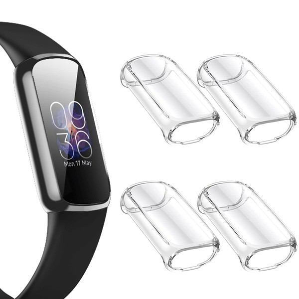 SENGKOB 4-Pack Screen Protector Case Compatible with Fitbit Luxe,Soft TPU Full Around Protector Cover Accessories for Fitbit Luxe（Clear+Clear+Clear+Clear）