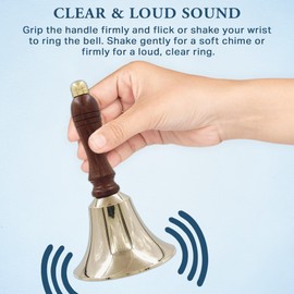 Large & Heavy Loud Polished Brass Hand Call Bell for Weddings, Christmas & School - Polished Brass Hand Bell by The Metal Magician (Pack of 1)