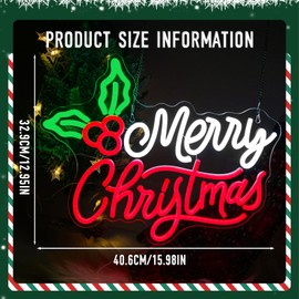 Merry Christmas Neon Signs，Dimmable Christmas LED Light Sign XMAS Holly Berries Neon Light For Holiday Party Home Bar Festival Wall Decor USB Powered