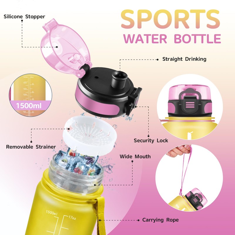 Drinking Bottle 1 5 Litres, Sports Drinking Bottle, Leak-Proof, Drinking