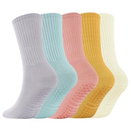 Pilates Socks for Women 5 Pairs Non Slip Yoga Socks Anti Slip Grip Sock for Ballet Hospital, Dance, Trampoline, Barre, Workout