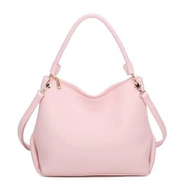 Kitise Womens Soft Vegan Leather Braided Handle Slouch Large Shopping Work Hobo Shoulder Bag Tote Handbag With Detachable Strap PINK