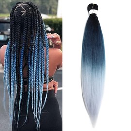 Pre Stretched Braiding Hair 26 Inch Ombre Red Kanekalon Braiding Hair Extensions Hot Water Setting Crochet Box Braids Hair (26 Inch (Pack of 1), Black-Dark Blue-Grey)