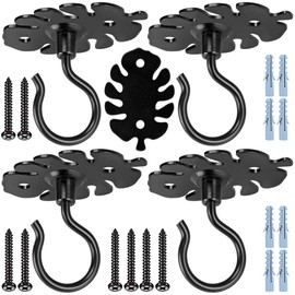 BeneLabel 4 Pcs Heavy Duty Wall Mount Ceiling Hooks, Metal Plant Bracket Iron Wall Mount Lanterns Hangers Hooks for Hanging Plants Lights, Outdoor Wire, Fairy Lights, Wind Chimes, Black