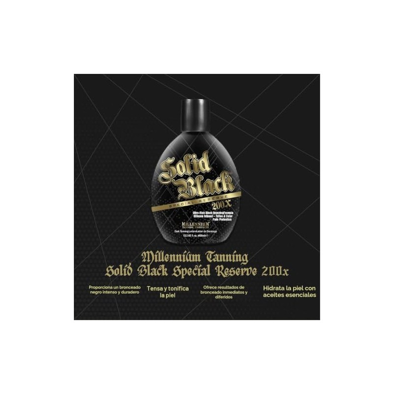 Millennium Tanning Products Solid Black Special Reserve 200X, loción bronceadora