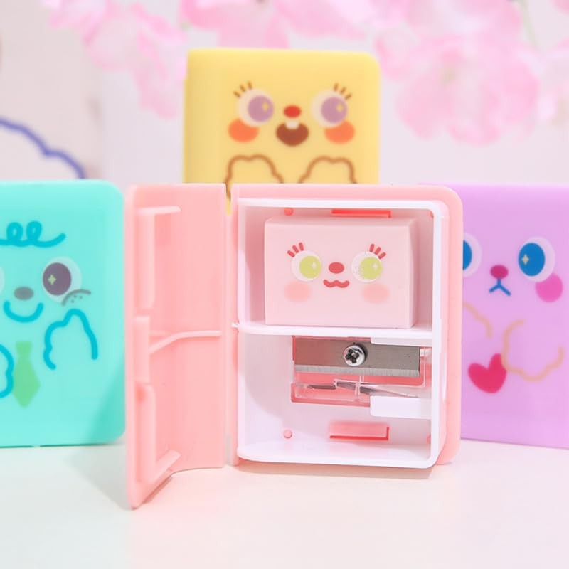 Comimark 4 pcs Dual Purpose Book Pencil Sharpener Eraser, Cute