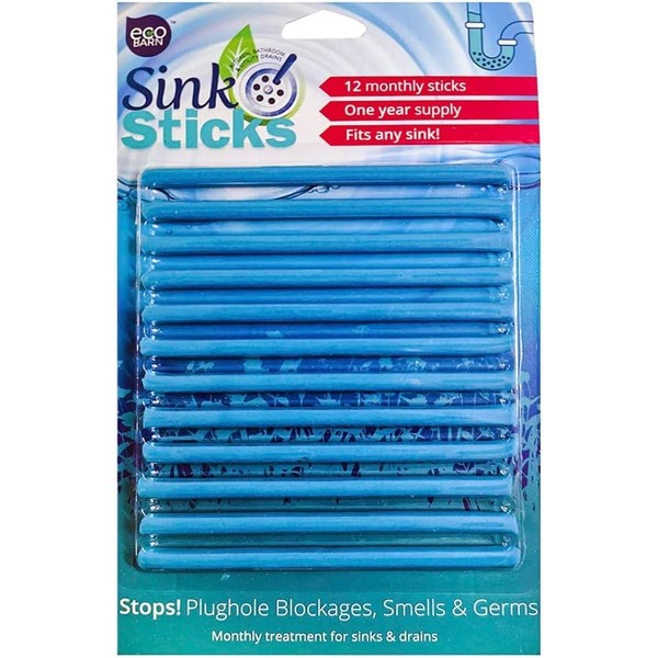 Eco Barn™ Sink Stick | Plughole Sticks | Drain Unblocker & Sanitation. Sticks for Bathroom & Kitchens, Drain Cleaner & Deodoriser, Prevent Hair Blockages Forming | 12 Sticks, 1 Year Supply