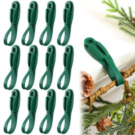 Relaxweex 12 Pcs Christmas Garland Ties Christmas Garland Hanger Christmas Stocking Holder Reusable Silicone Ties for Wreath Green Garland Hangers for Fireplace Mantle Stairways Banisters