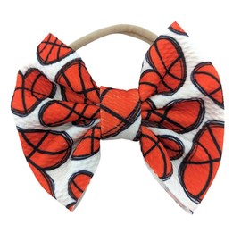 Basketball Bow and Nylon Headband, Handmade Bullet Fabric Sports Bow Soft Nylon (Basketball Headband- 4 Inch)