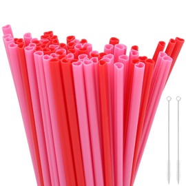 120 Pcs Reusable Straws Pink Heart-Shaped Straws with 2 Cleaning Brushes Plastic Drinking Straws Cute Love Straws Fit Smoothie Milkshakes Coffee Cocktail for Birthday Wedding Valentines Day Party
