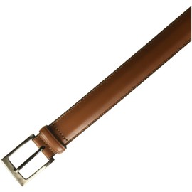 Perry Ellis Leather Men's Belt, 1.5" Width, Stitched Edges, Silver Prong Buckle, Smooth, Durable, Versatile & Elegant, Timothy Cognac, 34