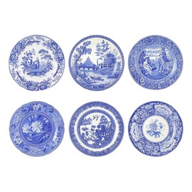 Spode Blue Room Georgian Plate Set, Set of 6 - Decorative 10.5-Inch Earthenware Plates Featuring Botanical & Historic Designs - Vintage Dinnerware Set for Dining or Display - Made in England