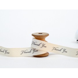 Thank You Print Ribbon - 20 Yards, 5/8” (15 mm), Natural Cotton, Gift Wrapping, Customer Appreciation, Eco-Friendly Packaging in Boutique Stores