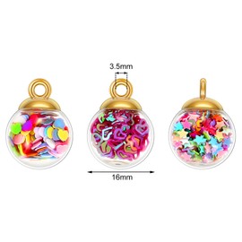16 mm Colorful Glass Ball Charms Crystal Glass Ball Pendants Jewelry Making Supplies with Shining Stars, Heart-shaped Sequins and Peach Heart Sequins for DIY Necklace Bracelet Crafts
