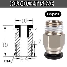 Pc4-M10, Pc4-M10 Pneumatic Connector, Ptfe Tube Quick Push Fitting, Pneumatic Fitting, Ptfe Tube Connector, Ptfe Connector, Quick Connector for Plug-in for 3D Printers, Pack of 10