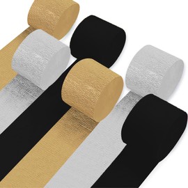 UNIIDECO Crepe Paper Streamers 6 Rolls Black Gold Sliver Streamers for Graduation Prom Party Birthday Baby Shower Wedding Gender Reveal New Year Party Decorations DIY Crafts