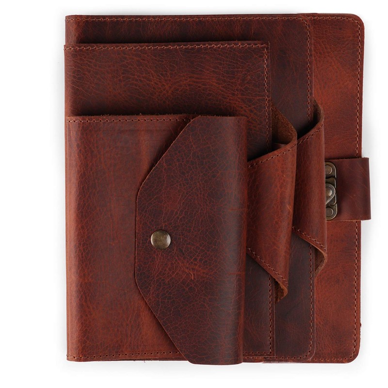 LONDO Genuine Leather Portfolio with Notepad and Snap Closure (Brown,