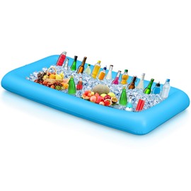 Leitee Inflatable Serving Bar with Drain Plug 52 x 24 x 5'' Inflatable Ice Serving Buffet Bar Inflatable Cooler for Parties Food Cooler for Party Buffet Inflatable Drink Cooler for Party (Blue)