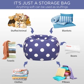 Aubliss Stuffed Animal Storage Bean Bag Chair Cover (No Beans), Stuff and Sit Storage Bean Bag for Kids Toy Storage, X-Large 48"-Canvas Dot Navy