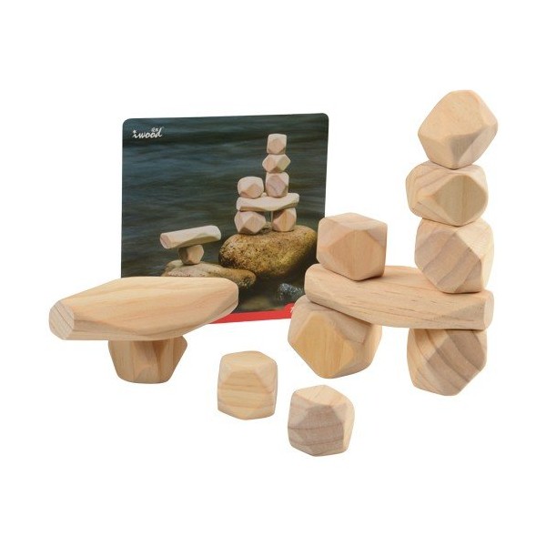 Constructive Playthings Natural Wooden Balancing Blocks with Idea Cards, 11pcs.