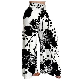 Floerns Women's Plus Size Floral Print Palazzo Pants Wide Leg High Waist Casual Trousers Black and White XX-Large Plus