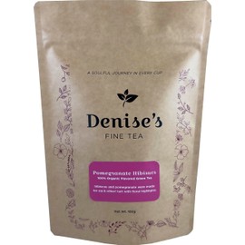 Denise's Fine Tea, USDA Organic, Pomegranate Hibiscus, Flavored Green Tea, High Antioxidant, Loose Leaf (100g)