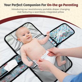 BABEEBOP Compact Portable Diaper Changing Pad for Diaper Bag- Waterproof Travel Diaper Station with Pockets, Baby Changing Mat for On-The-Go Convenience, Newborn Baby Essentials