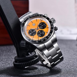 RollsTimi RT7931 Men's Watches Quartz Men Chronograph Stainless Steel Sports Watches for Men's Waterproof Watches Japan VK63 Quartz Movement 40mm Dial Synthetic Sapphire Glass Auto Date (Yellow)