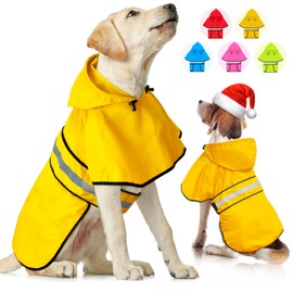 Weesiber Dog Raincoat, Reflective Dog Raincoat with Lead Hole, Waterproof Rain Jacket Dogs Adjustable Dog Poncho with Hood (XL, Yellow)