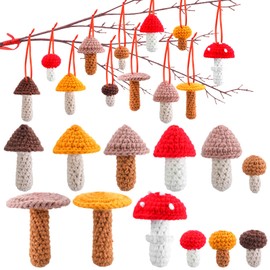 DoubleFill 12 Pcs Christmas Crochet Mushrooms Ornament Miniature Mushroom Craft Knitted Mushroom Decorative Tiny Mushroom Mini Mushroom Decor for Christmas tree Home Decoration, Without String
