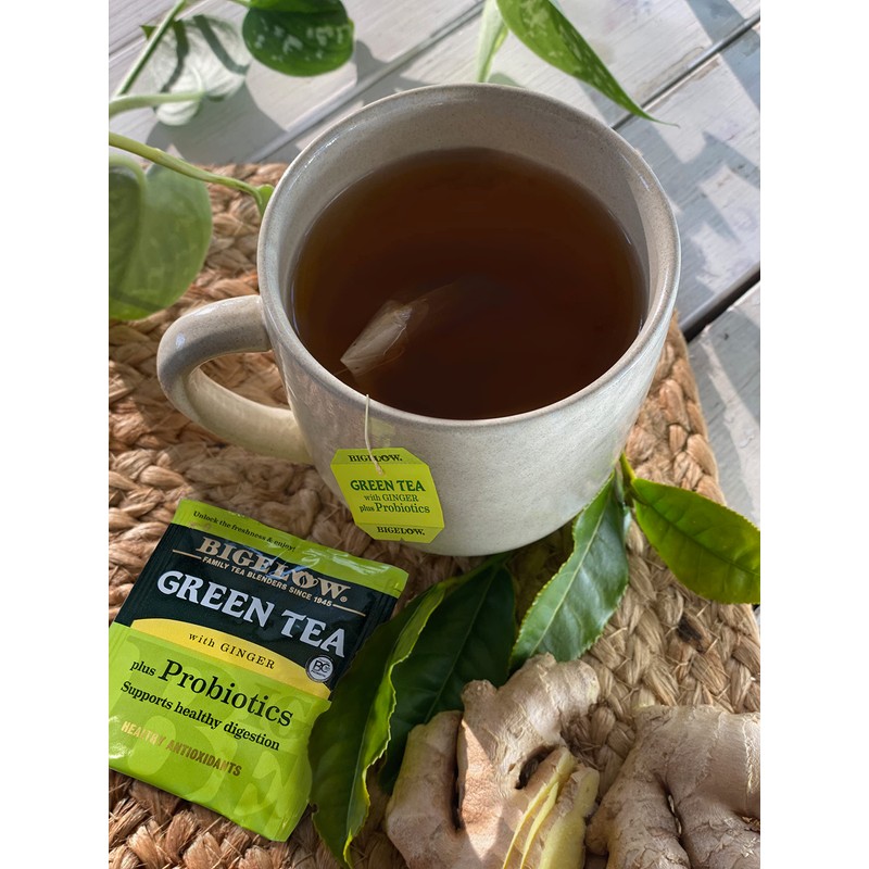 Bigelow Tea Green Tea with Ginger Plus Probiotics, Caffeinated Tea