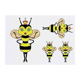 4 x 'Queen Bee' Temporary Tattoos - Water Resistant, Skin-Safe, Non-Toxic Transfers, Mixed Sizes (TO00060998)