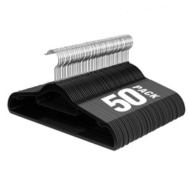 UEAKPIC Plastic Hangers 50 Pack, Heavy Duty Clothes Hangers with 360° Swivel Hook, Non-Slip Bar & 0.2" Ultra-Slim Space-Saving Closet Organizers for Coats, Pants, Suits, Shirts, Black