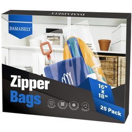 Paquete de 25 bolsas de almacenamiento con cierre de cierre de cremallera de 40,6 x 50,8 cm de grosor, transparentes y reciclables para ropa, almacenamiento de alimentos, preparación de alimentos, mudanza, viajes