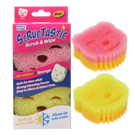 White Magic Scrubtastic Scrub & Wipe Sponge Duo 2 Pack – Dual-Action, Firm in Cold & Soft in Warm, Ergonomic Bear Shape, Scratch-Free, Odour Resistant, Safe for All Surfaces