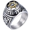 Stainless Steel Jerusalem Stat of David Black Onyx Singet Ring
