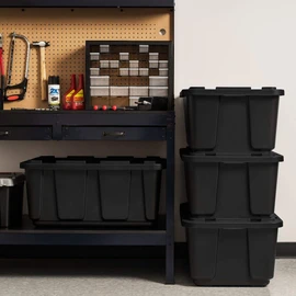 IRIS USA 589090 27 Gallon Utility Tough Stackable Plastic Storage Tote, Black (4 Pack)