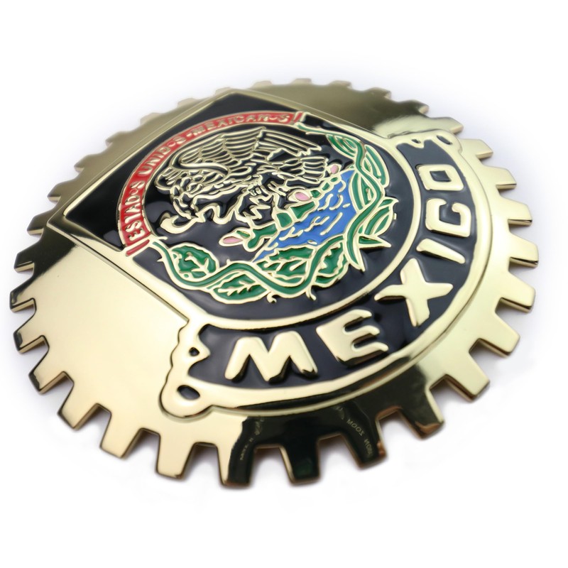 Premium Gold ISO 9001 Mexico Flag Golden Grill Badge Golden