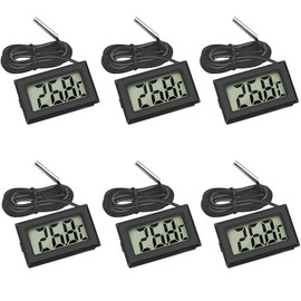 Samcos LCD Digital Thermometer, Temperature Monitor, Waterproof Temperature Probe, For Refrigerators, Fish Tanks, Reptiles, Aquariums, Cultivation, Small, Easy and Convenient, Set of 6 (Black)
