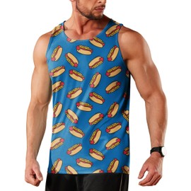 Funny Men's Tank Top Summer Beach Casual Fashion Print Tank Tops for Men Cool Gym Workout Athletic Sleeveless Shirts Hot Dog Blue