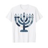 Retro Hanukkah Menorah Blue Denim Patchwork T-Shirt