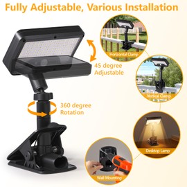 Clip On Solar Lights Outdoor with Motion Sensor, 360°Rotatable & Vertically Adjustable Solar Fence Lights with 92 LEDs (600 LM, 3000 K),IP65 waterproof Security light for deck, Gutter, Camping(2 Pack)