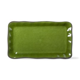 tag 17L in. x 11W in. Veranda Cracked Glazed Solid Wavy Edge Melamine Plastic Serveware Dinnerware Platter Dishwasher Safe Indoor Outdoor Rectangle Green Green